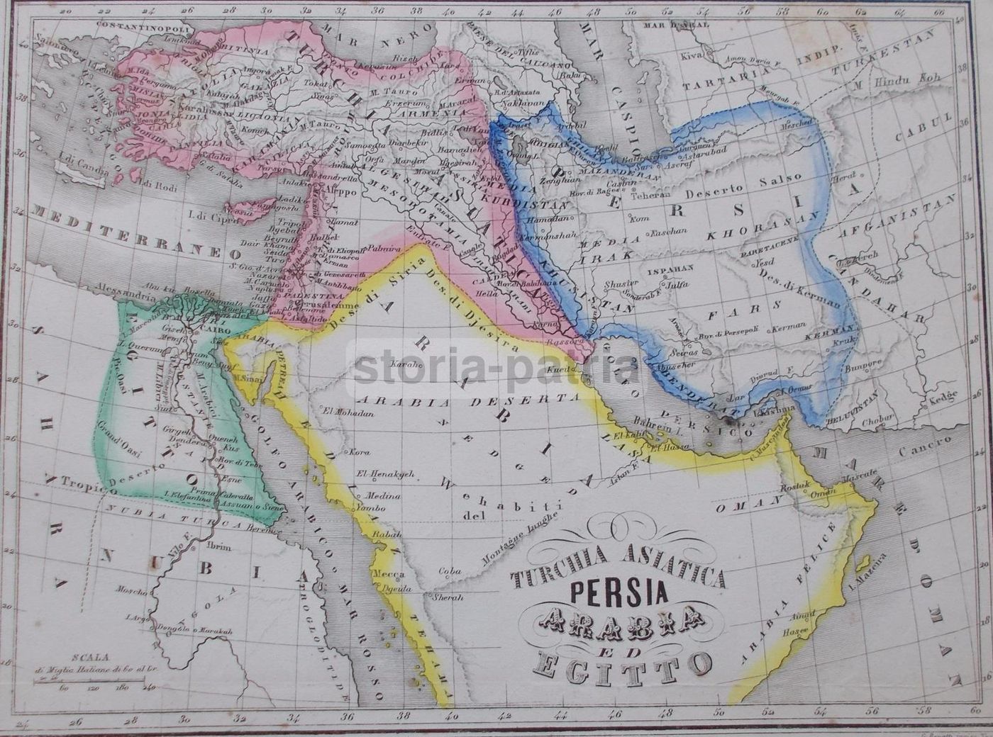 Mappa Antica Turchia Asiatica, Persia, Arabia Ed Egitto   Bonatti