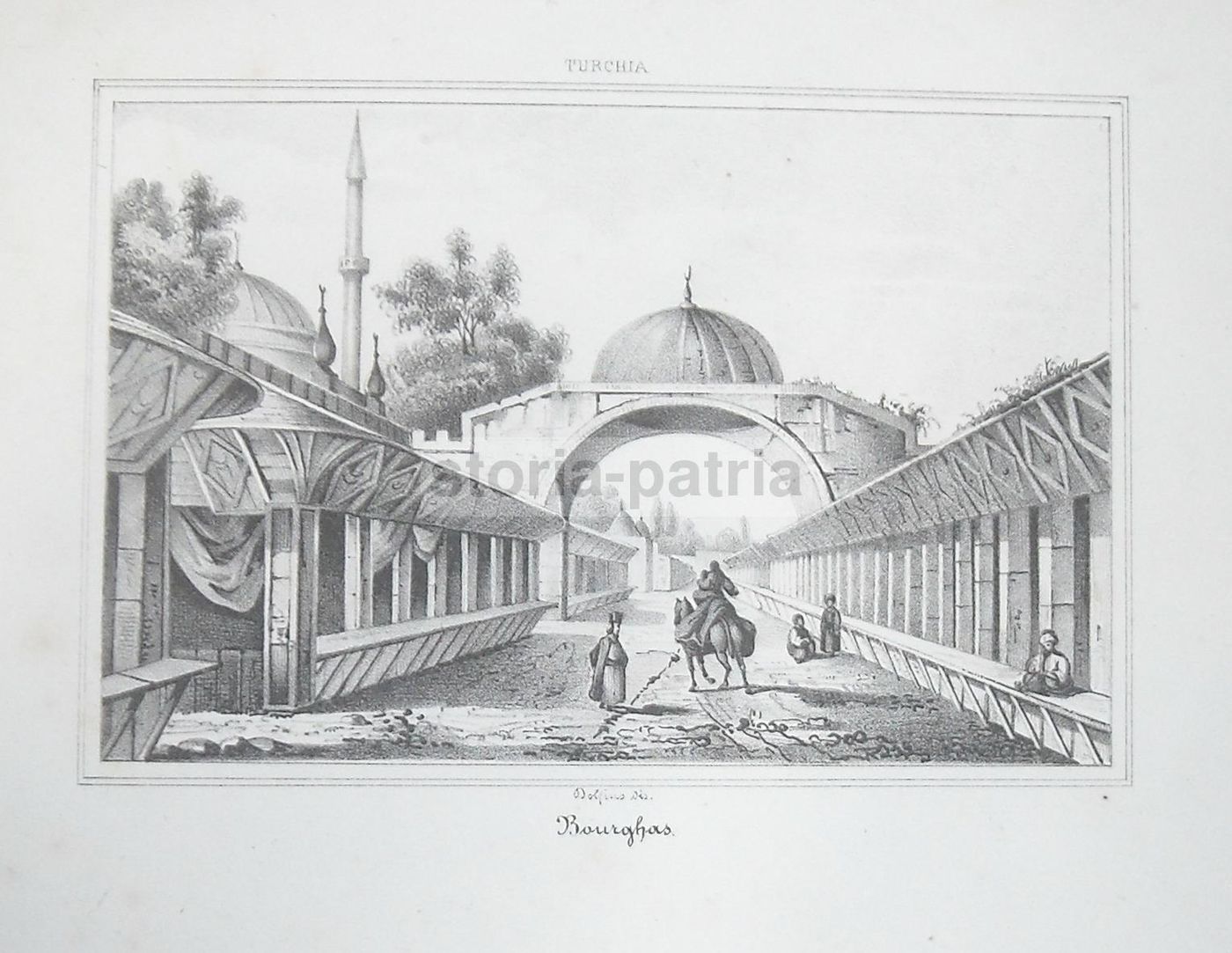 Litografia Antica Bourghas, Turchia, Dolfino, Originale Del XIX Secolo