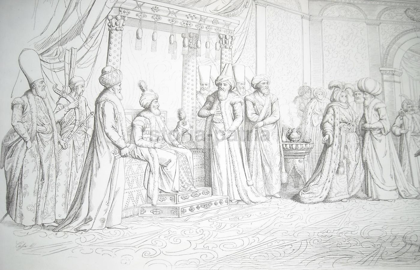 Incisione Antica Turchia Europea: Nobiltà E Costumi Dell'Ottocento, Cafa Lago