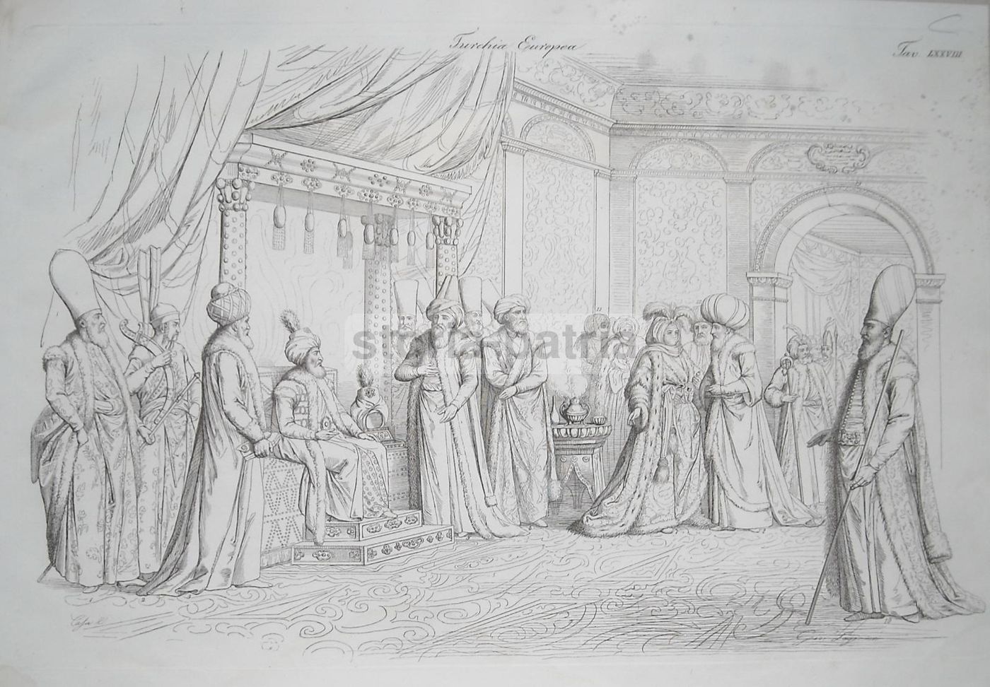 Incisione Antica Turchia Europea: Nobiltà E Costumi Dell'Ottocento, Cafa Lago