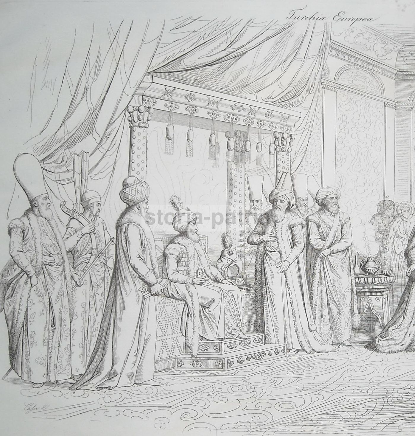 Incisione Antica Turchia Europea: Nobiltà E Costumi Dell'Ottocento, Cafa Lago
