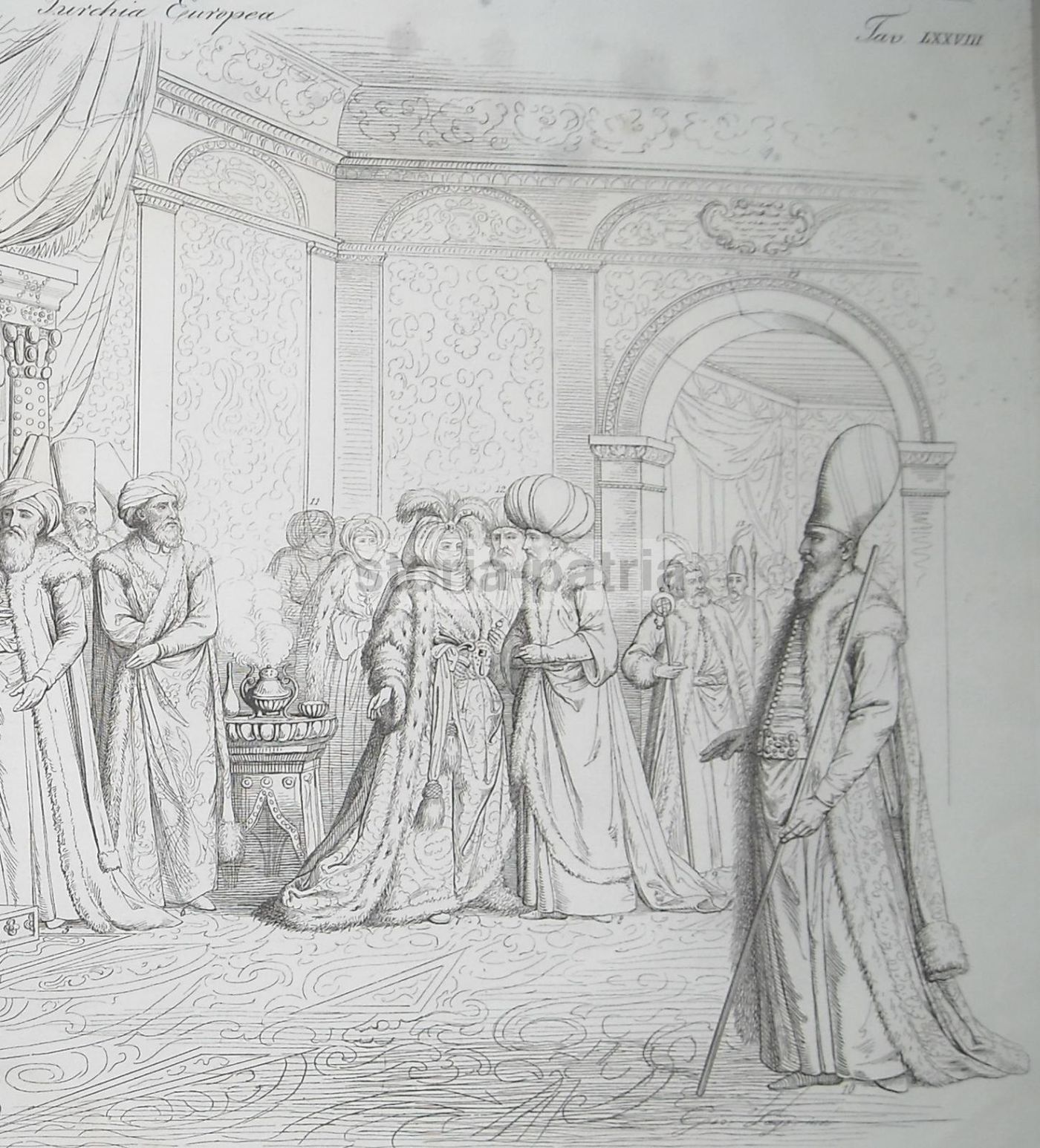 Incisione Antica Turchia Europea: Nobiltà E Costumi Dell'Ottocento, Cafa Lago