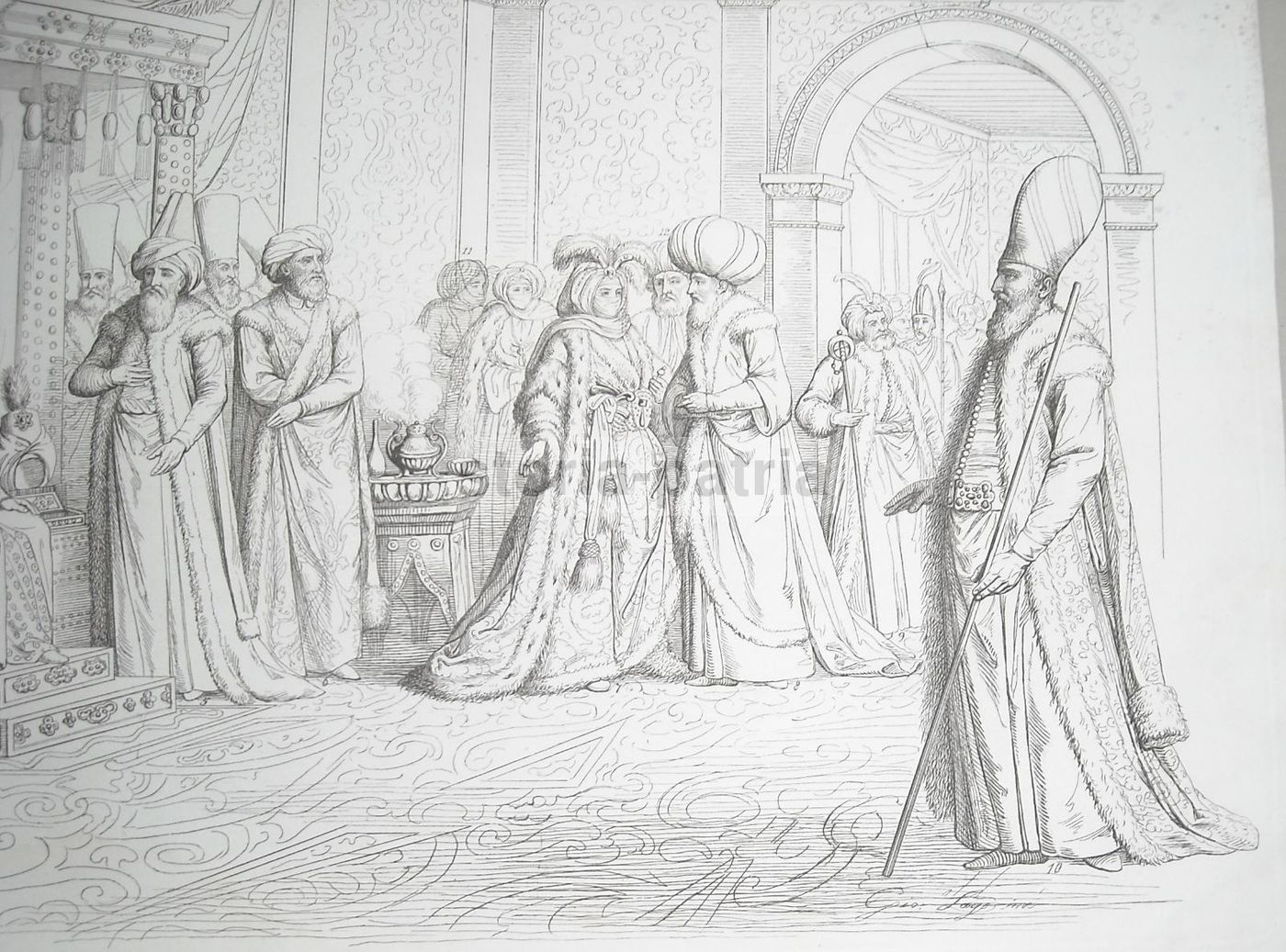 Incisione Antica Turchia Europea: Nobiltà E Costumi Dell'Ottocento, Cafa Lago