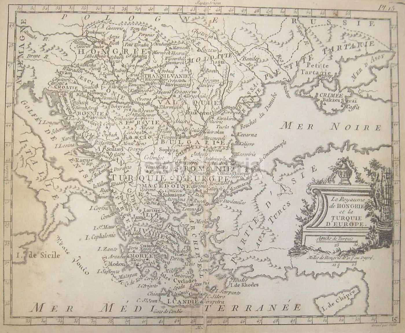 Mappa Antica Turchia, Europa, Ungheria, Grecia, Puglia, Calabria, 1750 Circa