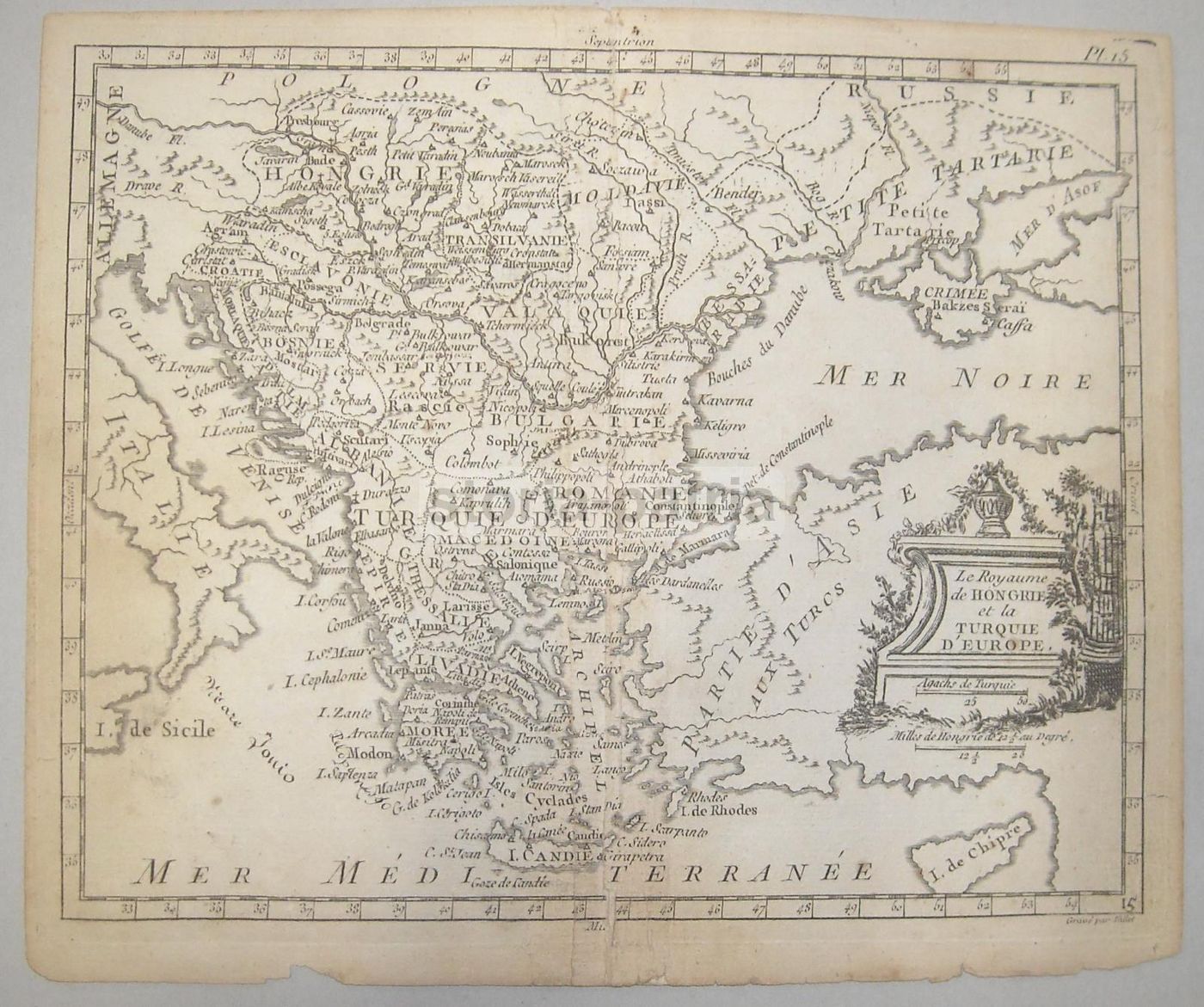 Mappa Antica Turchia, Europa, Ungheria, Grecia, Puglia, Calabria, 1750 Circa
