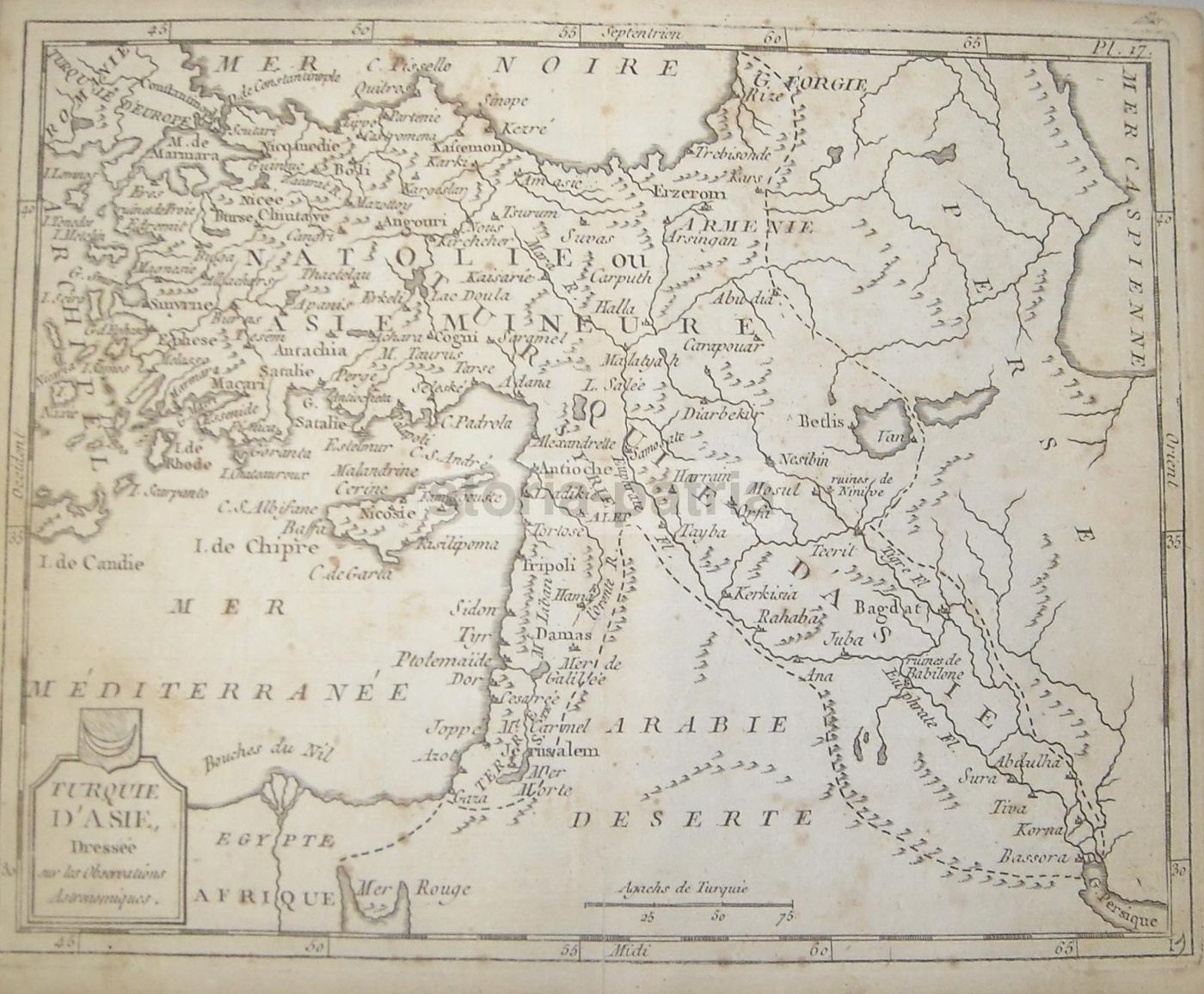 Mappa Antica Della Turchia Asiatica, Asia Minore E Anatolia. XVIII Secolo.