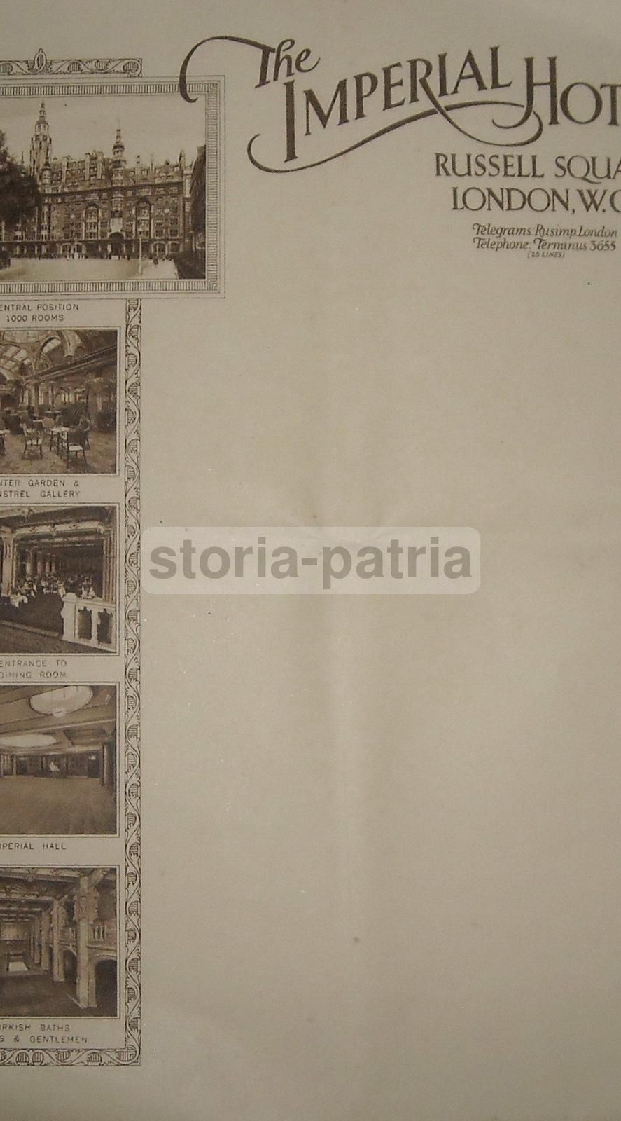 Carta Intestata Imperial Hotel Londra Con Vedute Del Bagno Turco