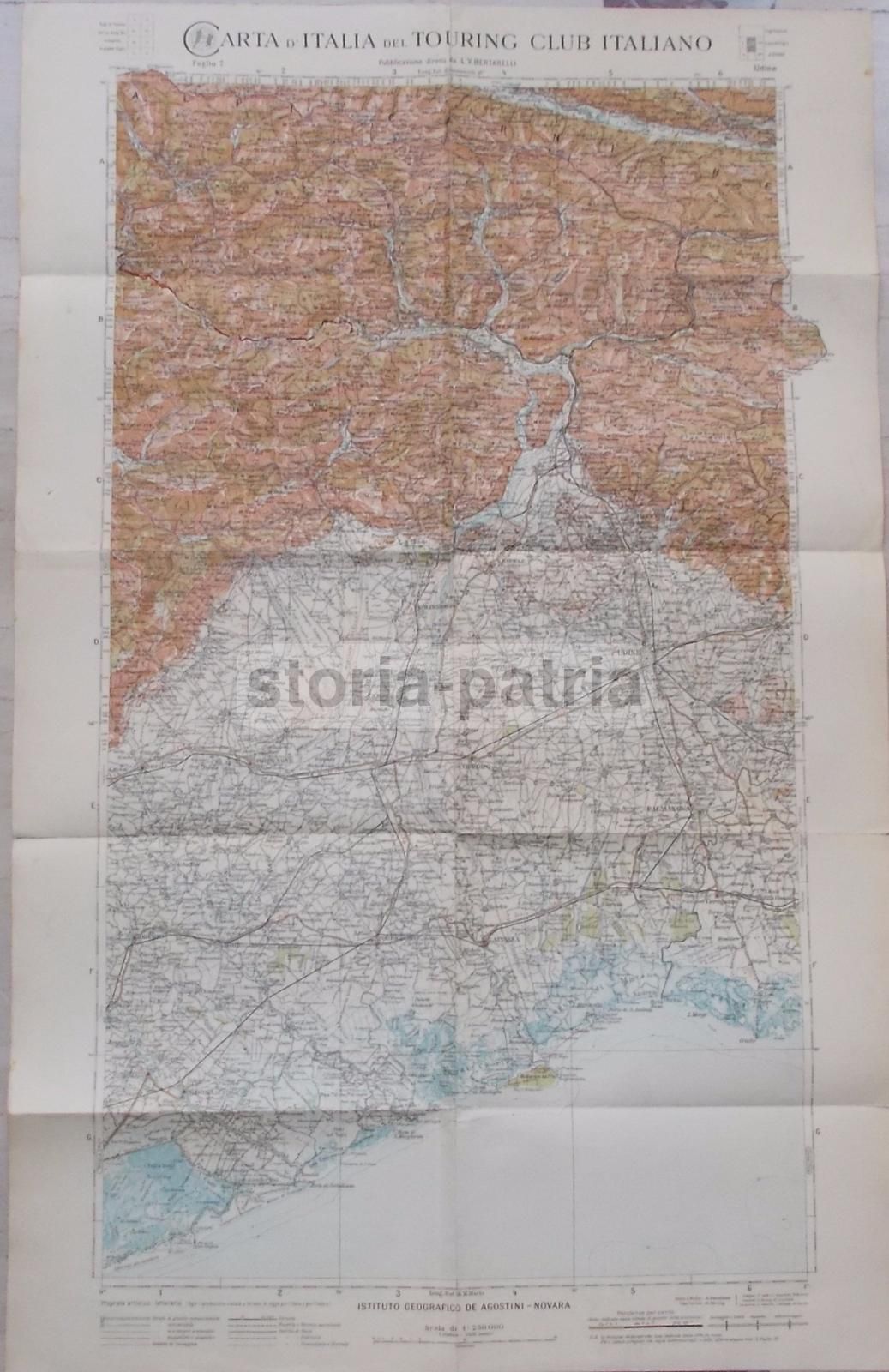 Mappa Antica Del Friuli, Udine, Latisana E Palmanova, TCI De Agostini, 1920
