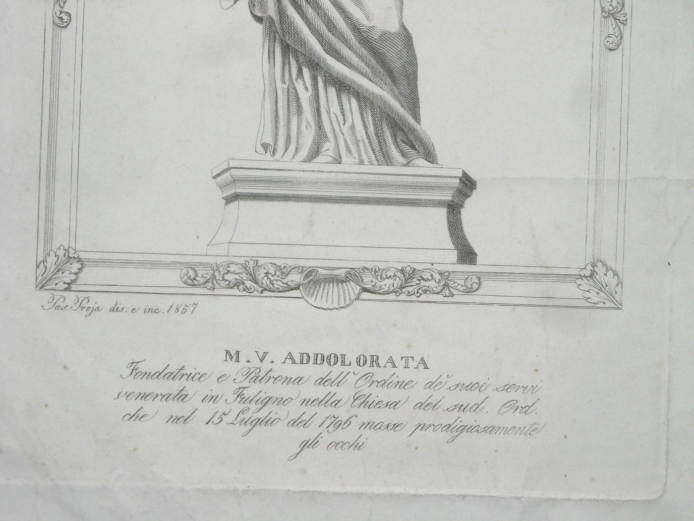 Stampa Devozionale Madonna Addolorata, Foligno, 1857, Pasquale Proia