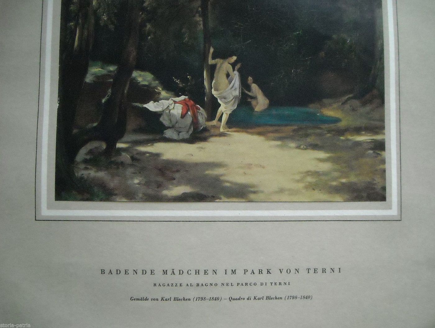 Stampa Antica: Parco Di Terni Con Ragazze Al Bagno (Karl Blechen)