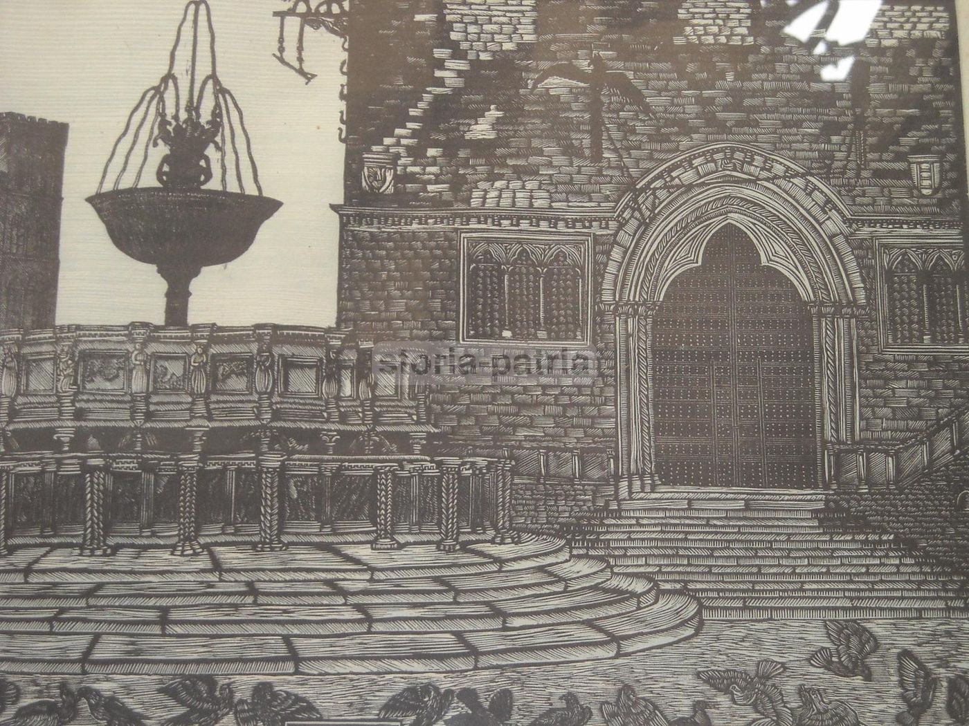 Xilografia Fontana Maggiore Perugia Di Bruno Da Osimo, Anni '30