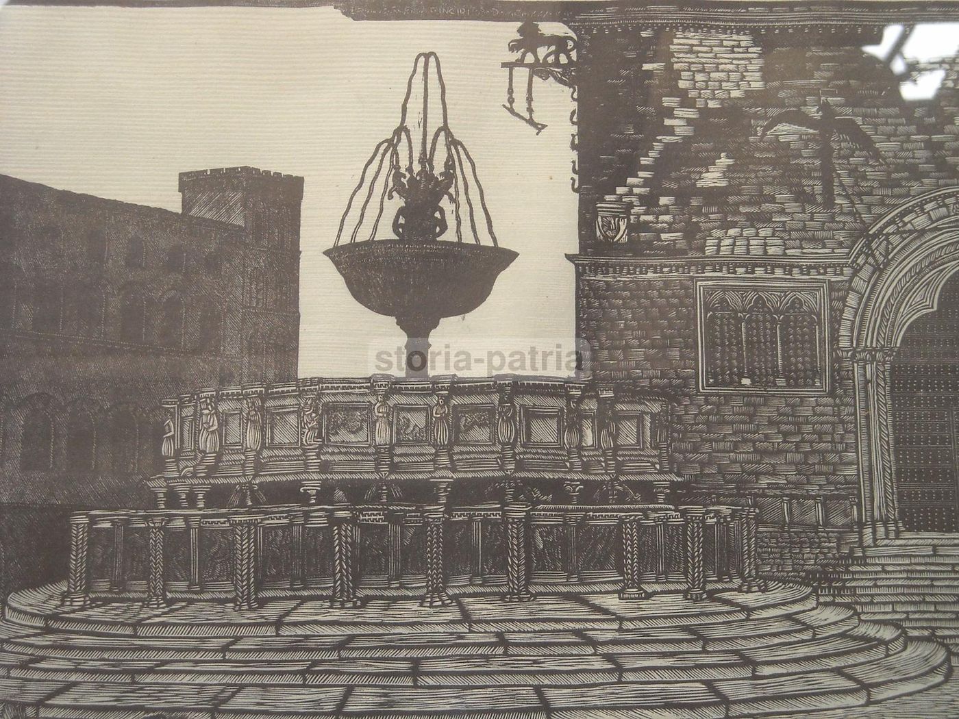 Xilografia Fontana Maggiore Perugia Di Bruno Da Osimo, Anni '30