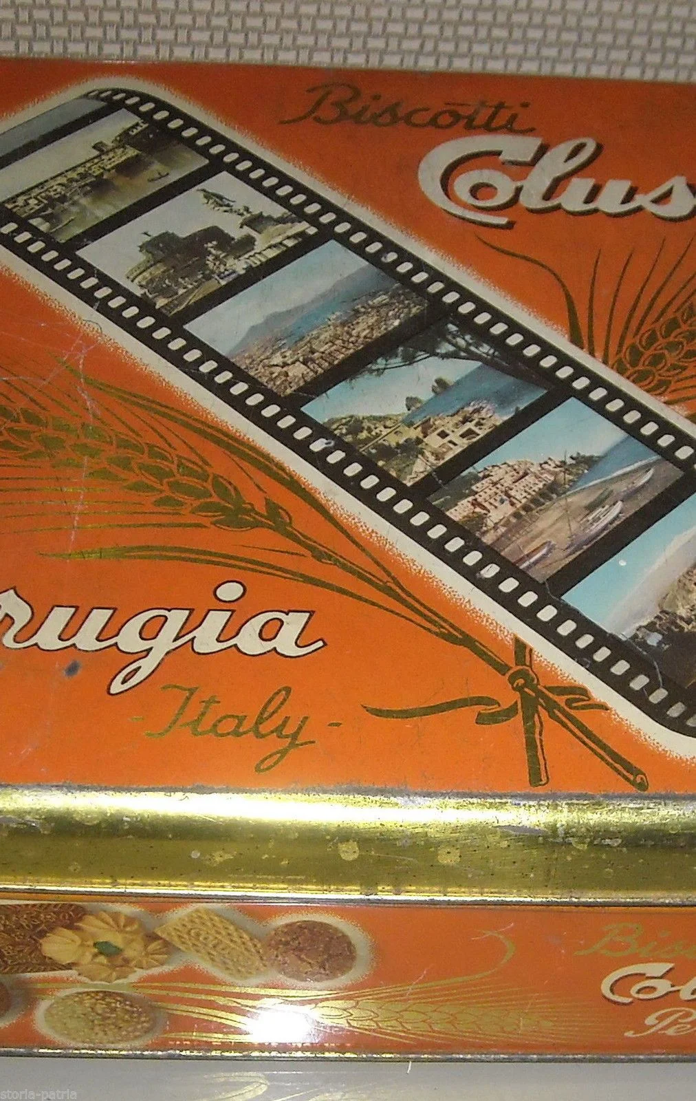 Scatola Pubblicitaria Biscotti Colussi Perugia Anni '60 in Latta