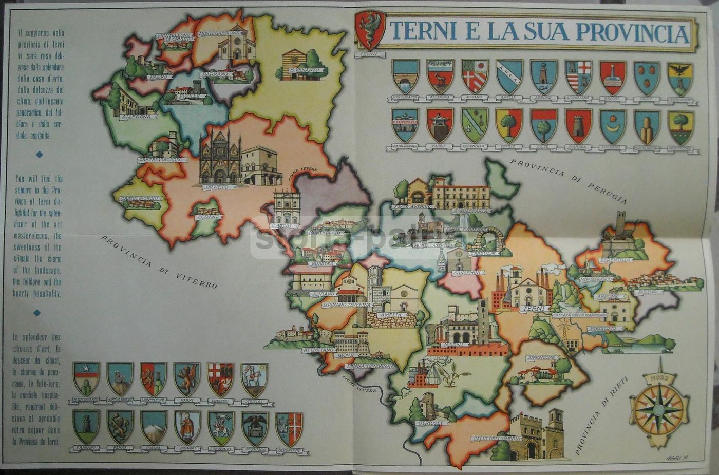 Guida Terni E Provincia, Illustrazioni Di Aldo Raimondi E Mappa Araldica, Alterocca Anni '50