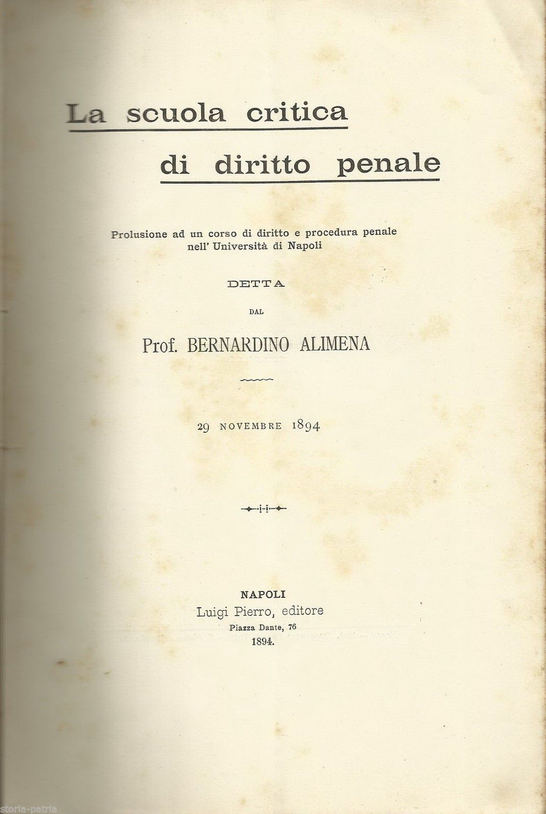 Alimena, La Scuola Critica Di Diritto Penale, Napoli, 1894