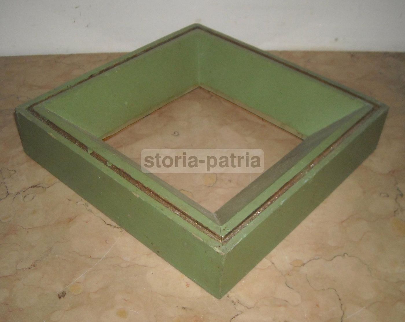 Cornice Quadrata In Legno Laccato Verde, Anni '30 '50