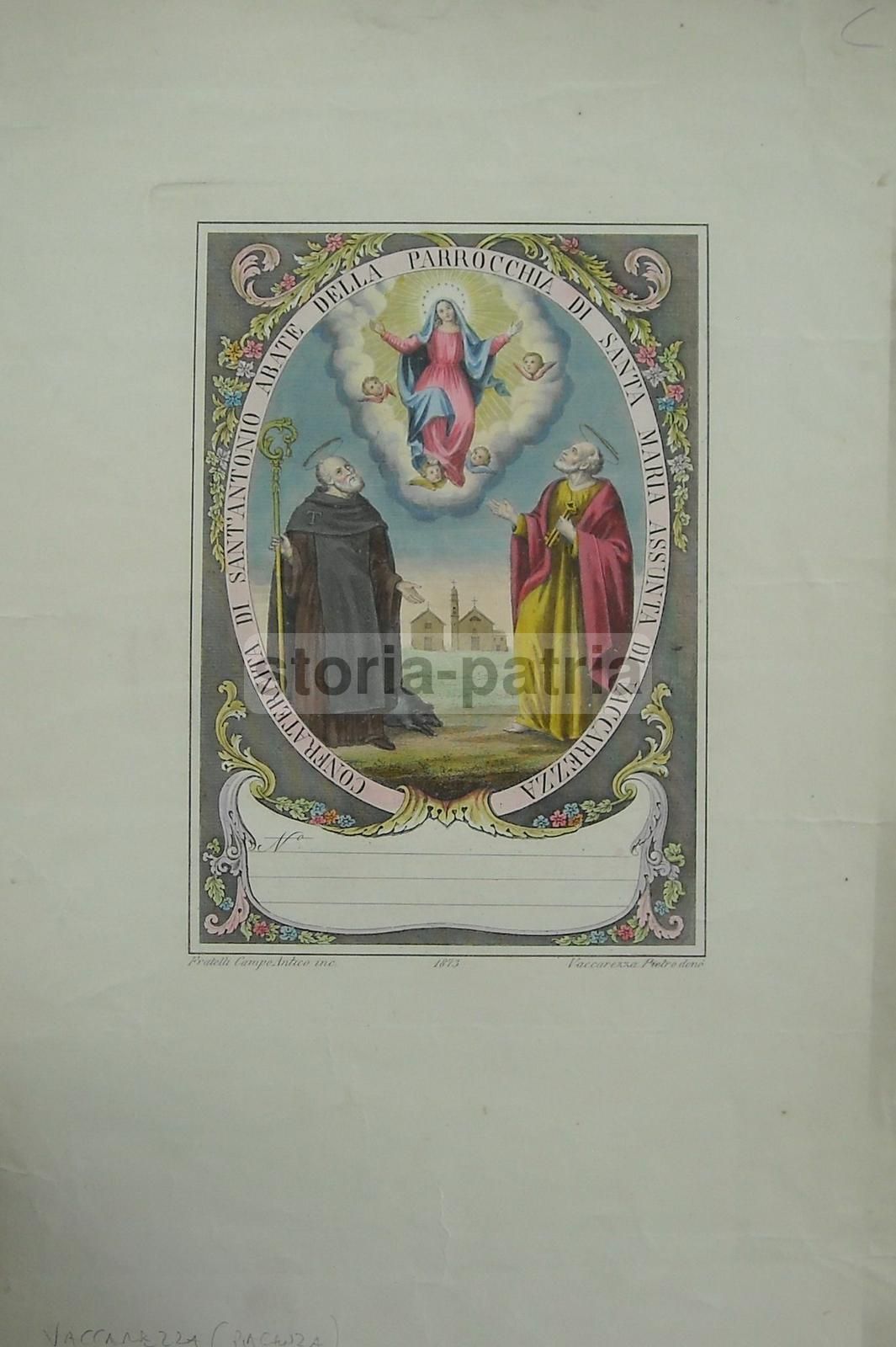 Stampa Devozionale Confraternita Sant'Antonio Abate, Vaccarezza, 1873