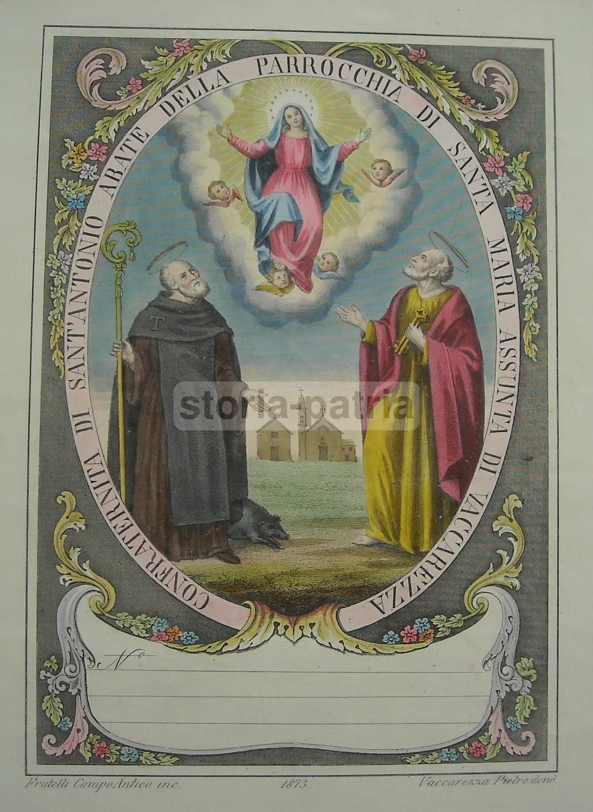 Stampa Devozionale Confraternita Sant'Antonio Abate, Vaccarezza, 1873