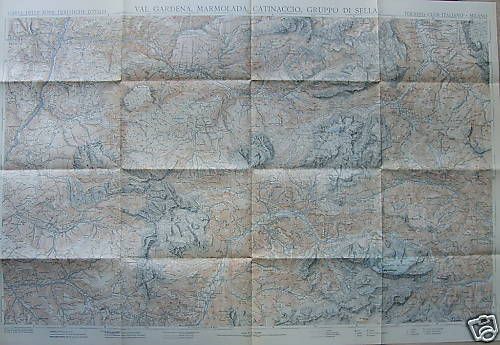 Mappa Antica Val Gardena, Marmolada, Catinaccio, Sella. TCI, Anni '30