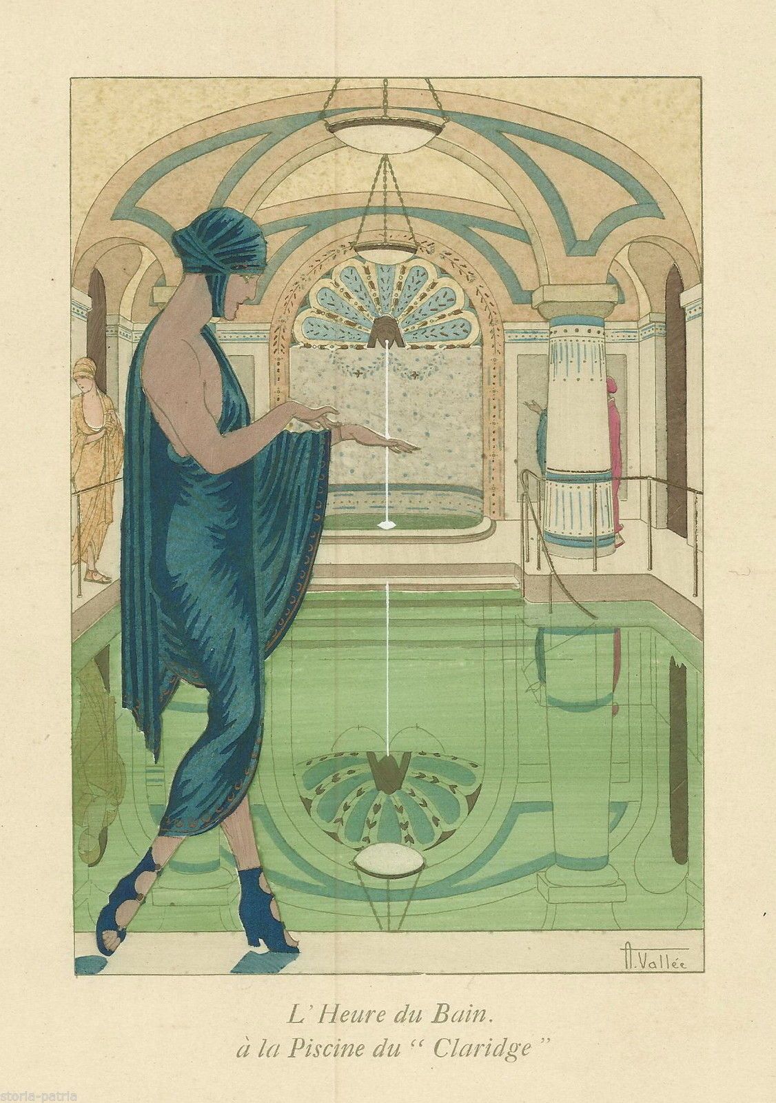 Vallée: L'Heure Du Bain, Pochoir Liberty Per La Piscina Claridge, 1920