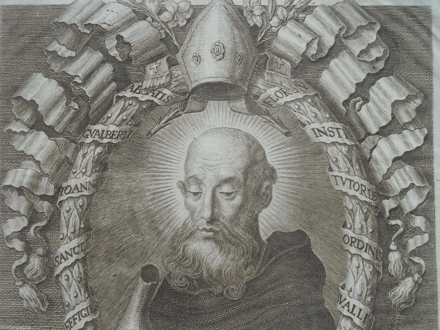 Incisione Antica Di San Giovanni Gualberto, Vallombrosa, Antonio Taddei, XIX Secolo