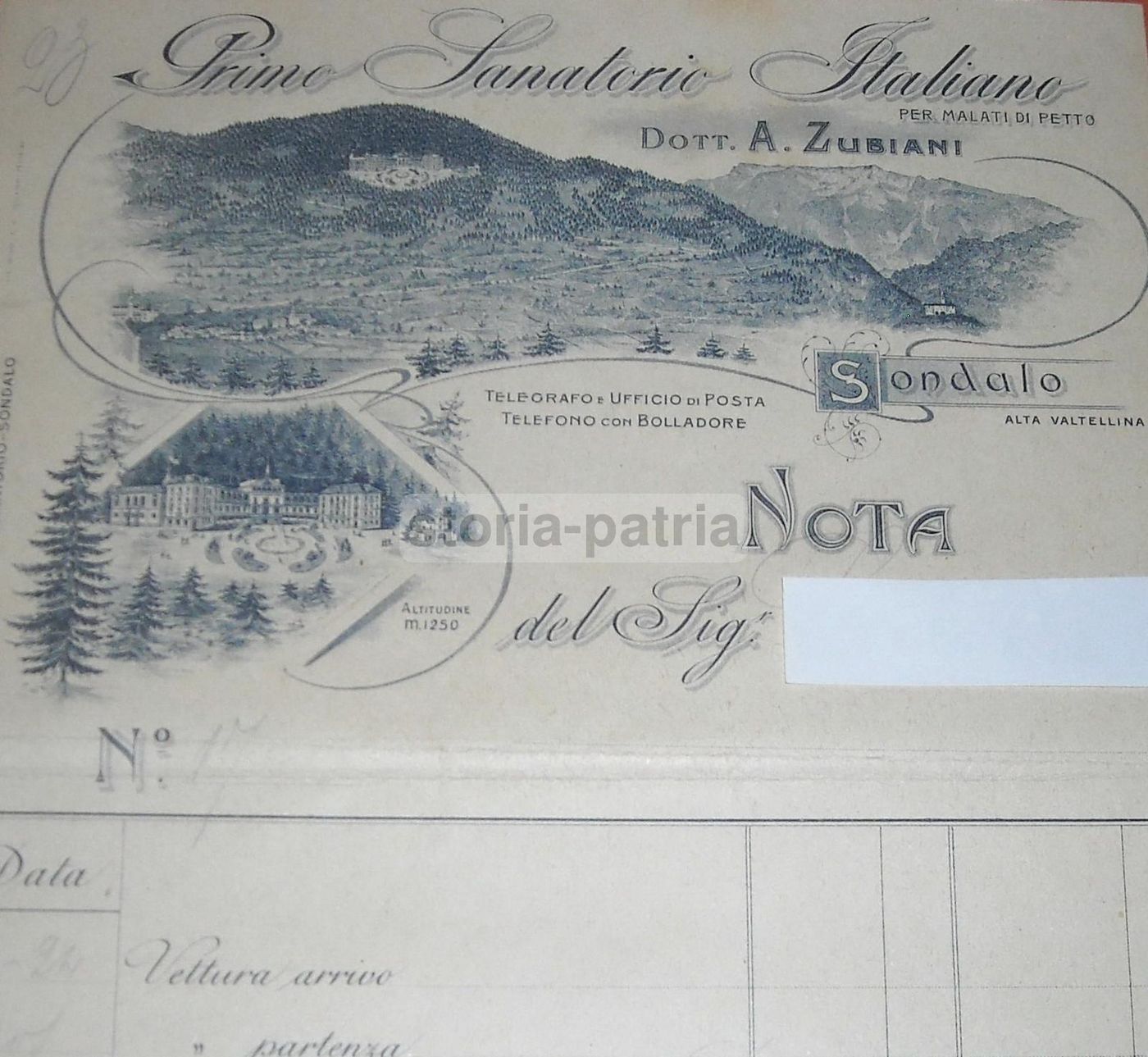 Sanatorio Zubiani, Sondalo (Valtellina). Carta Intestata Con Veduta Litografica, 1906.