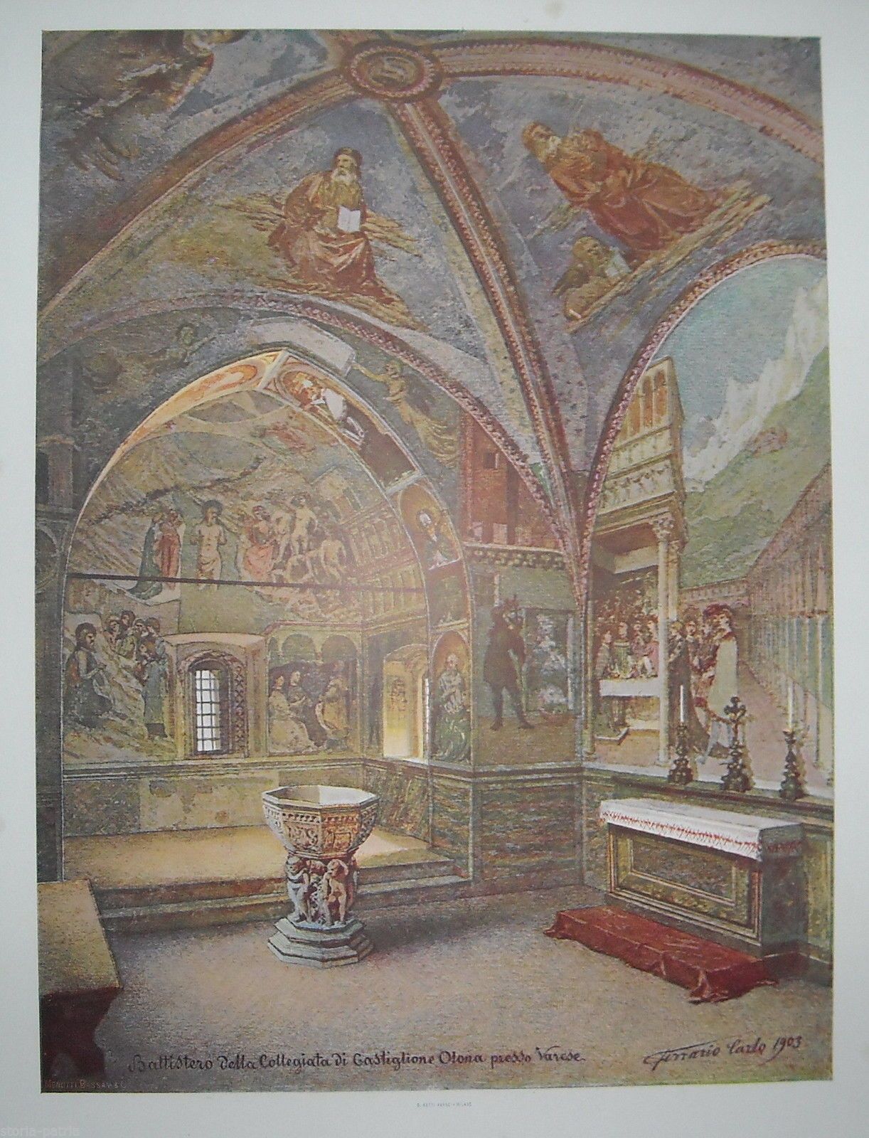 Stampa Antica Del Battistero Della Collegiata A Castiglione Olona, Varese, 1903