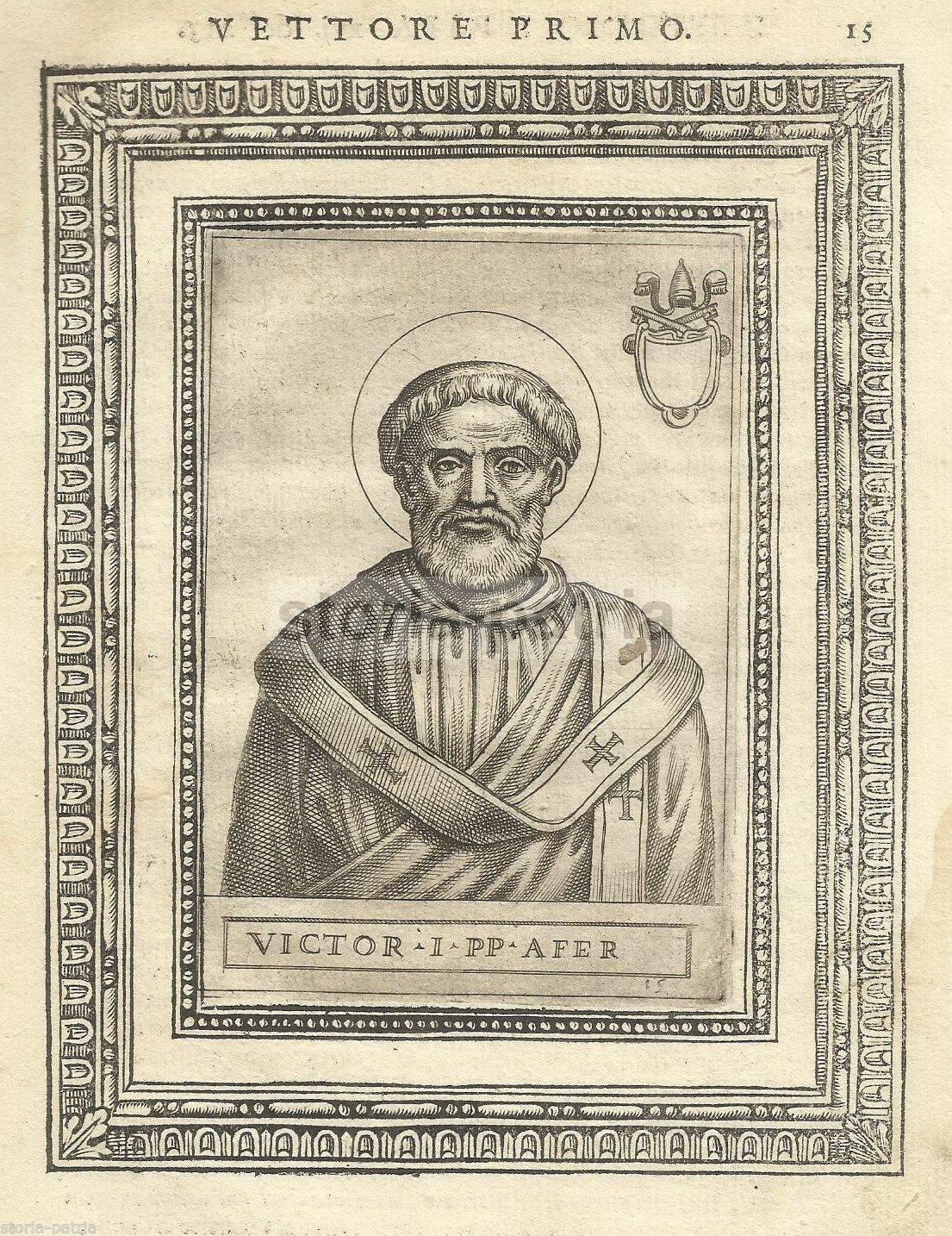 Ritratto Antico Di Papa Vittore I, Incisione Originale Della Fine Del 1500