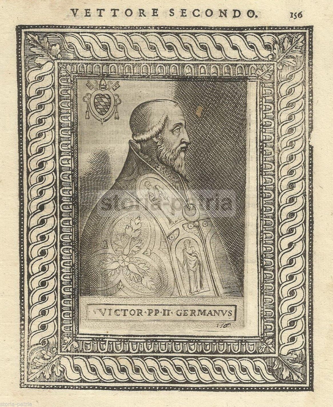 Ritratto Di Papa Vittore II, Incisione Antica All'Acquaforte E Xilografia