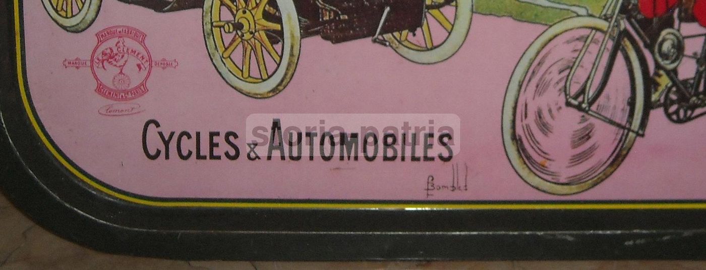 Vassoio Pubblicitario Clement Cycles Automobiles Con Scena Militare