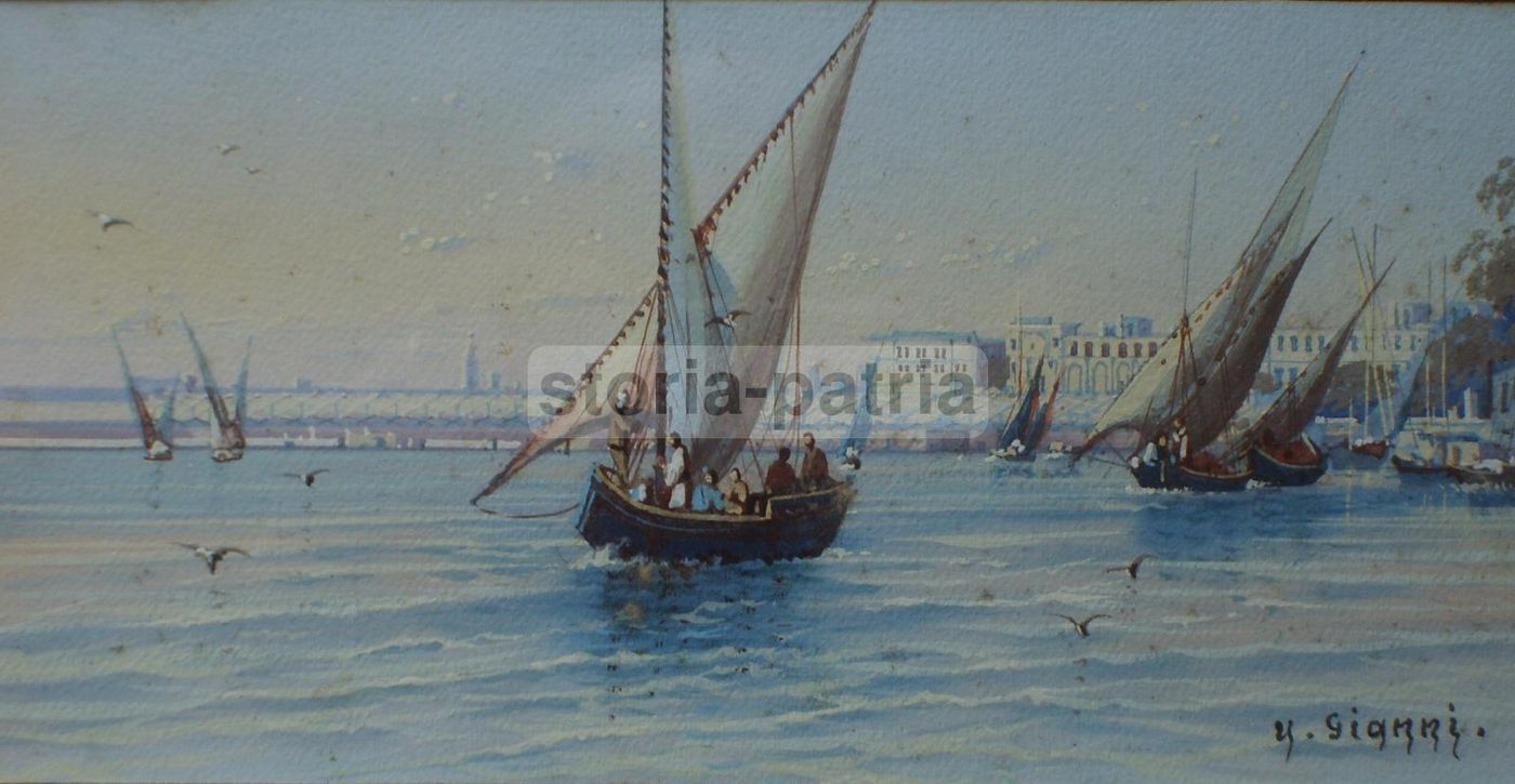 Acquerello Veduta Portuale Di Gianni, Napoli, Primo '900