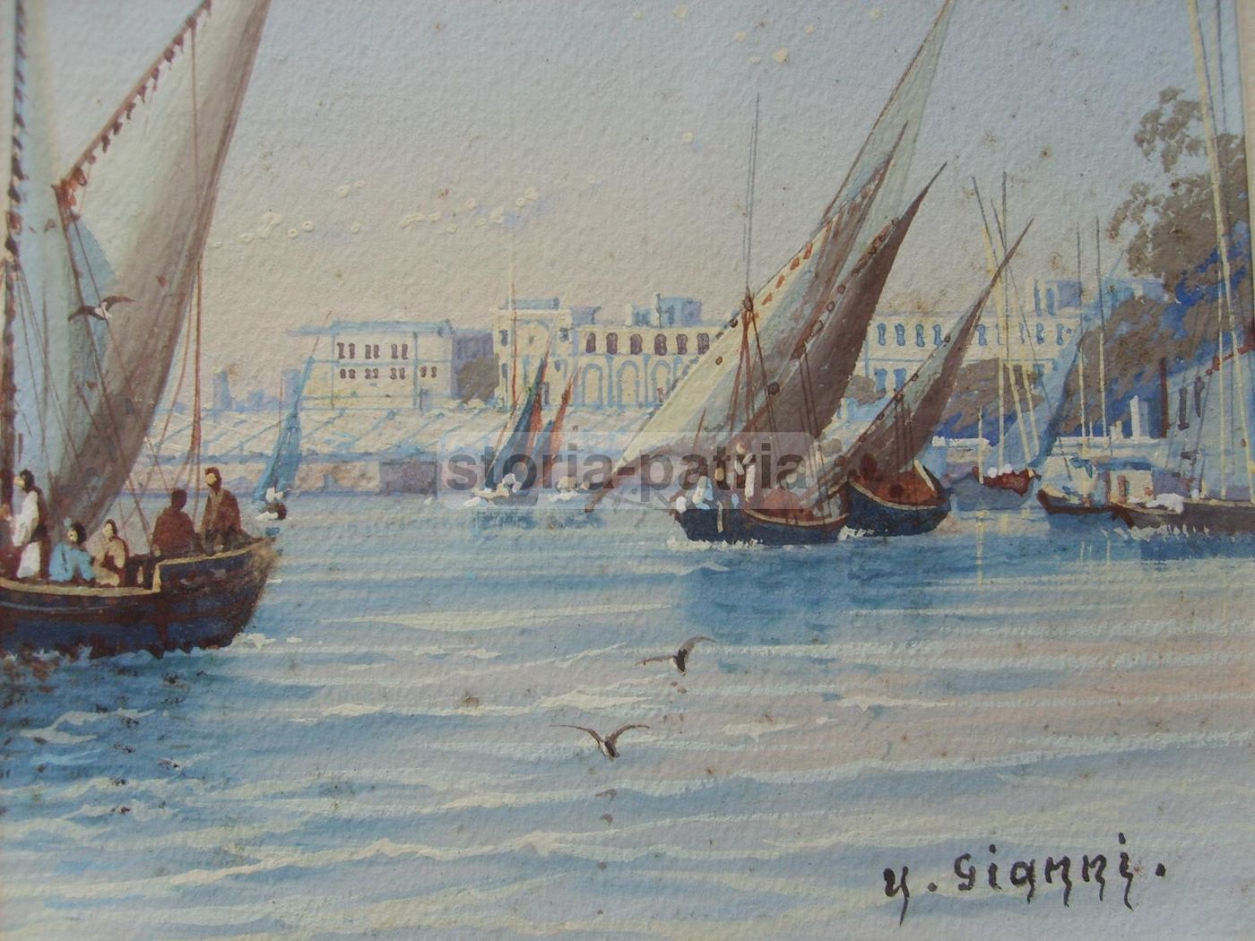 Acquerello Veduta Portuale Di Gianni, Napoli, Primo '900