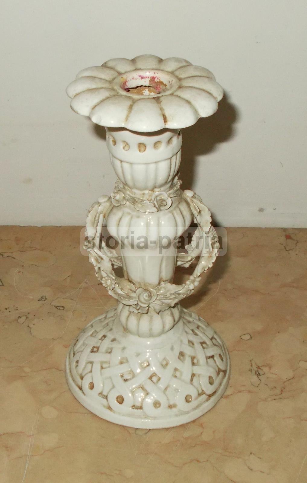 Candeliere Bassano Antica In Ceramica Bianca Con Decorazioni Floreali