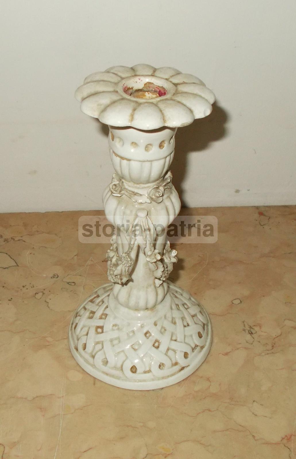 Candeliere Bassano Antica In Ceramica Bianca Con Decorazioni Floreali