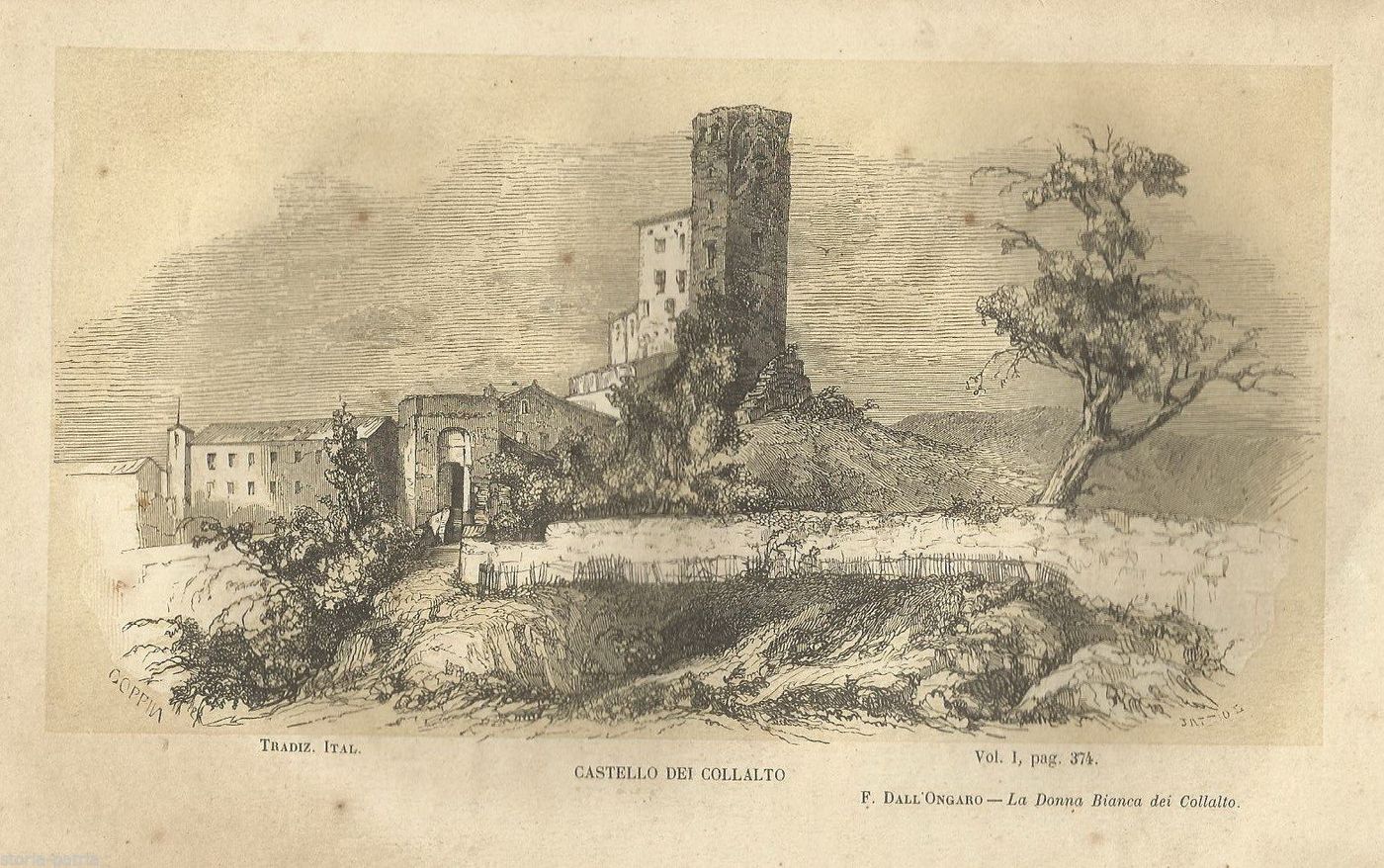 Castello Di Collalto, Veneto. Stampa Antica Litografica, 1850 Circa