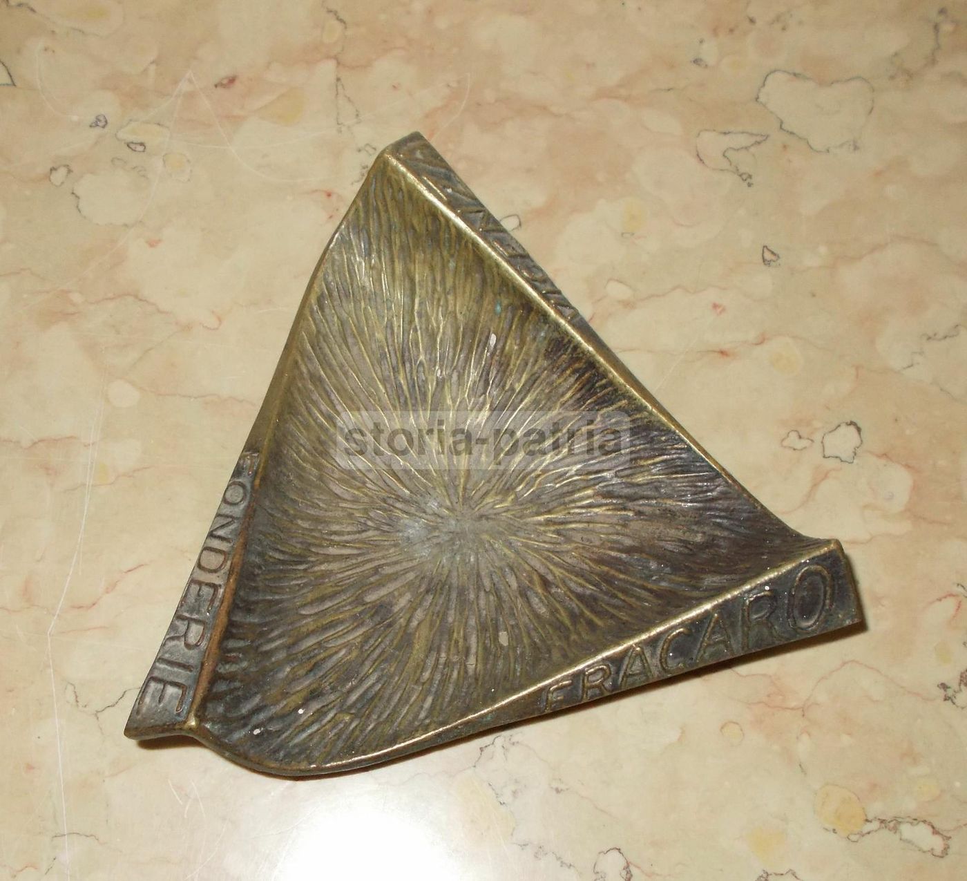 Soprammobile Pubblicitario Fonderie Fracaro Vicenza, Metallo Bronzato