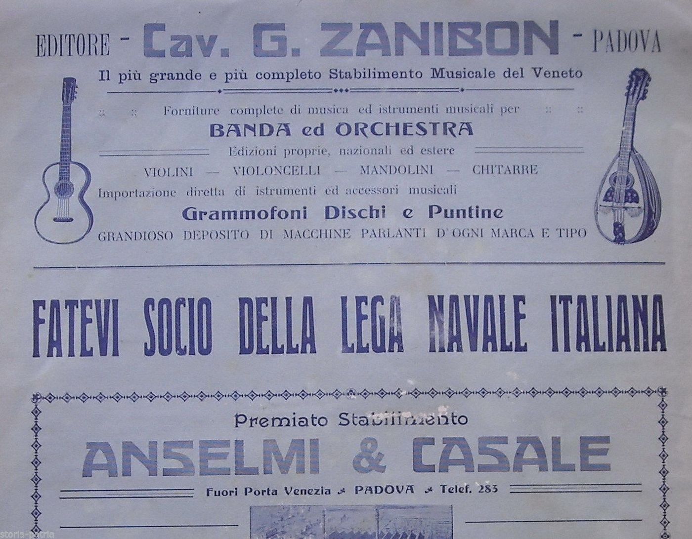 Lega Navale Italiana Padova 1922: Pubblicità Pirelli, Zanibon, Zoin