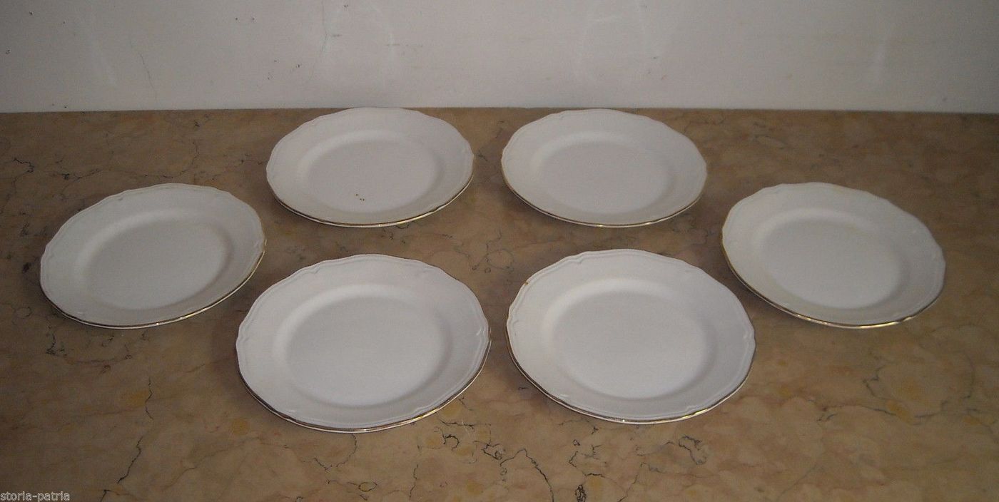 Set Di Sei Piatti In Porcellana Fontebasso Treviso Con Stemma Savoia