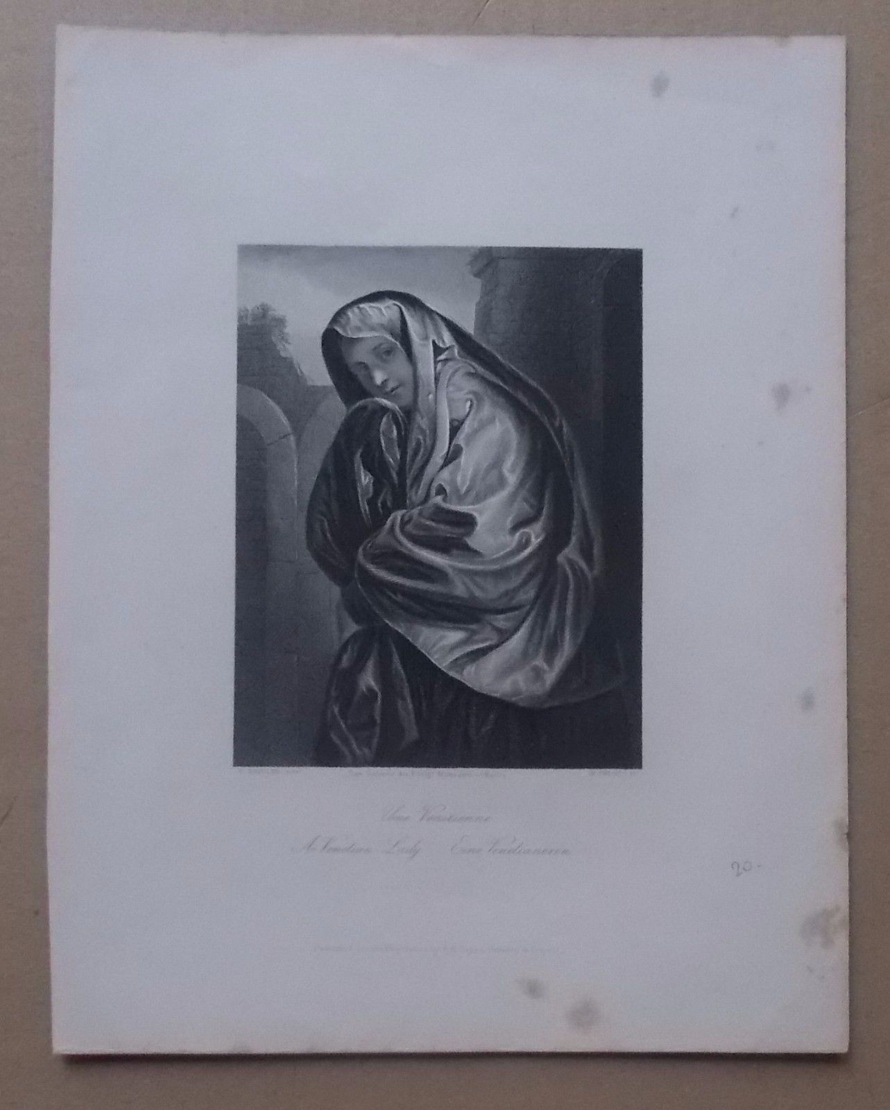 Incisione Antica: Donna Veneziana Da Savoldo, W. French, XIX Secolo
