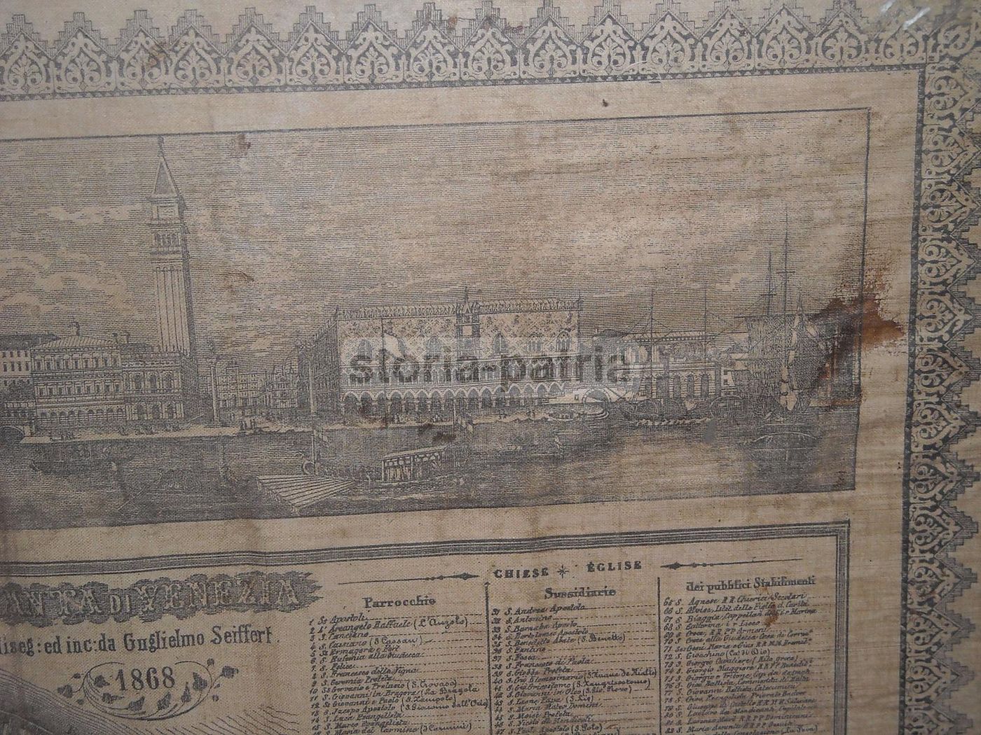 Mappa Antica Venezia 1868 Seiffert Su Tessuto: Sestieri E Chiese