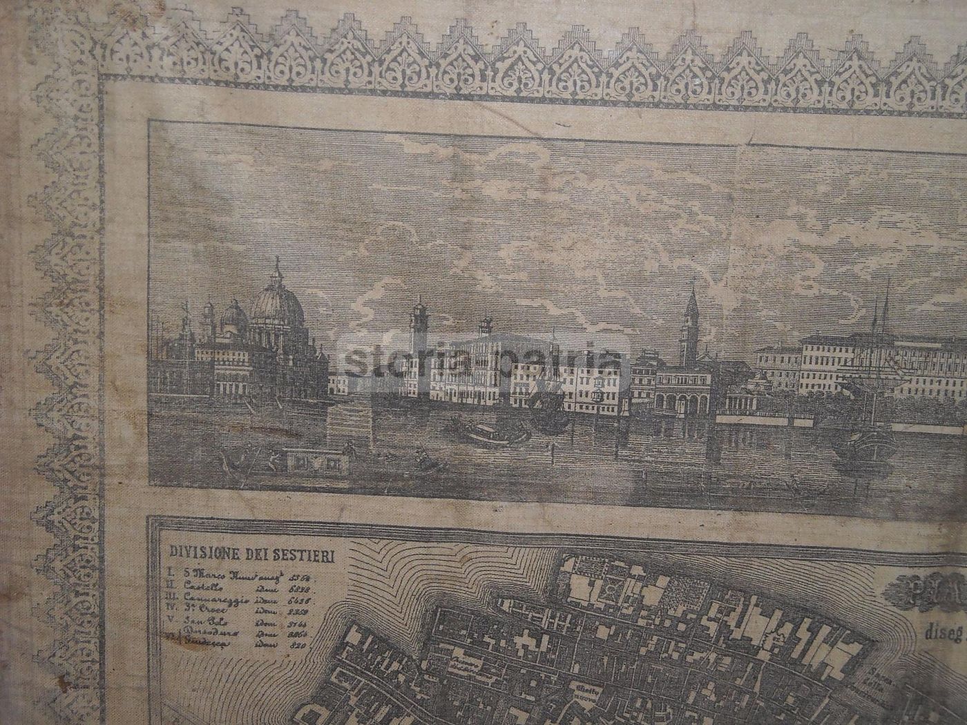Mappa Antica Venezia 1868 Seiffert Su Tessuto: Sestieri E Chiese