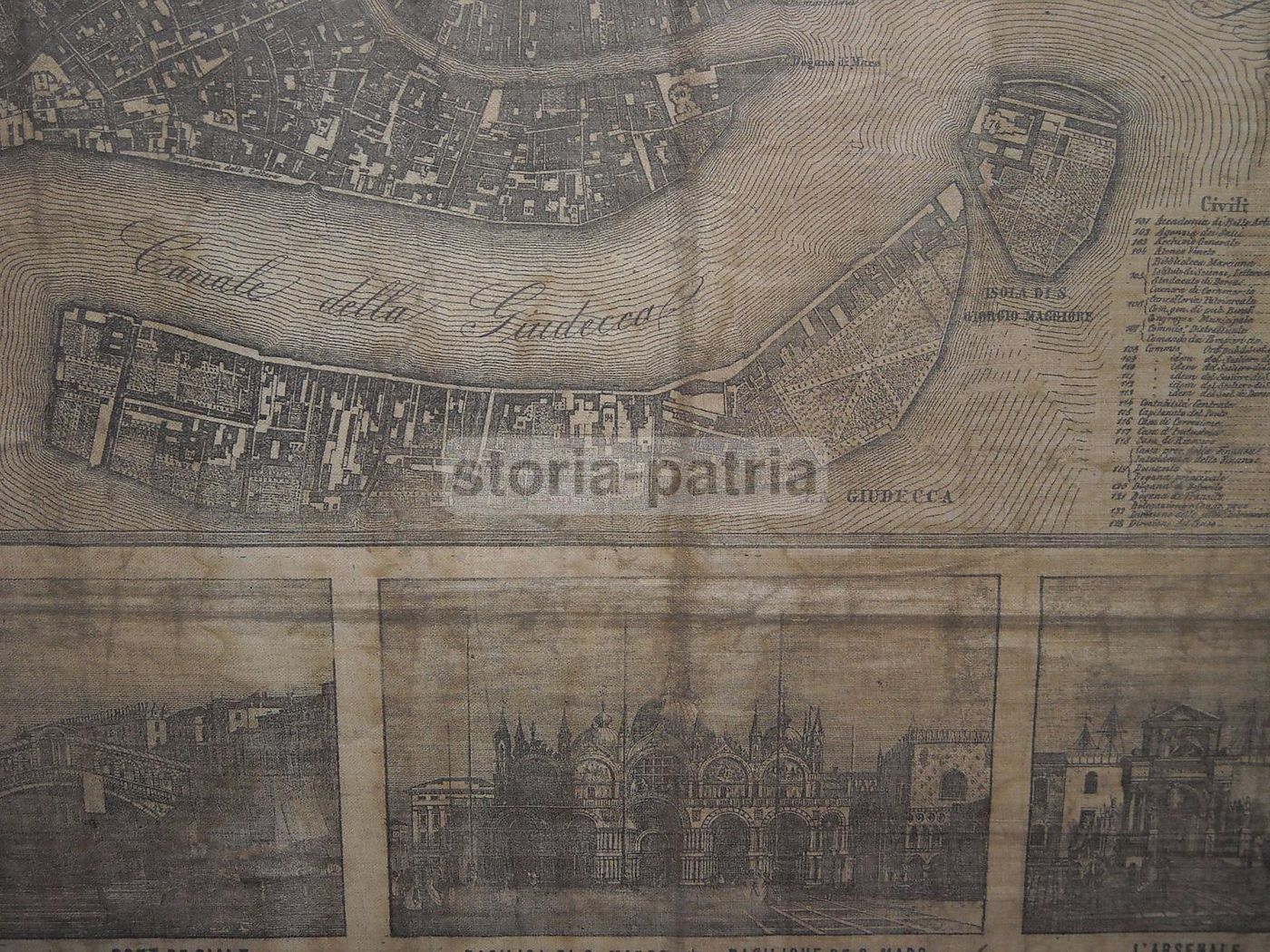 Mappa Antica Venezia 1868 Seiffert Su Tessuto: Sestieri E Chiese