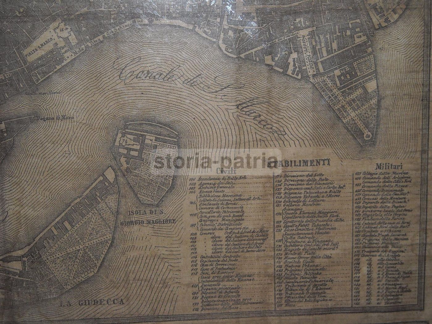 Mappa Antica Venezia 1868 Seiffert Su Tessuto: Sestieri E Chiese