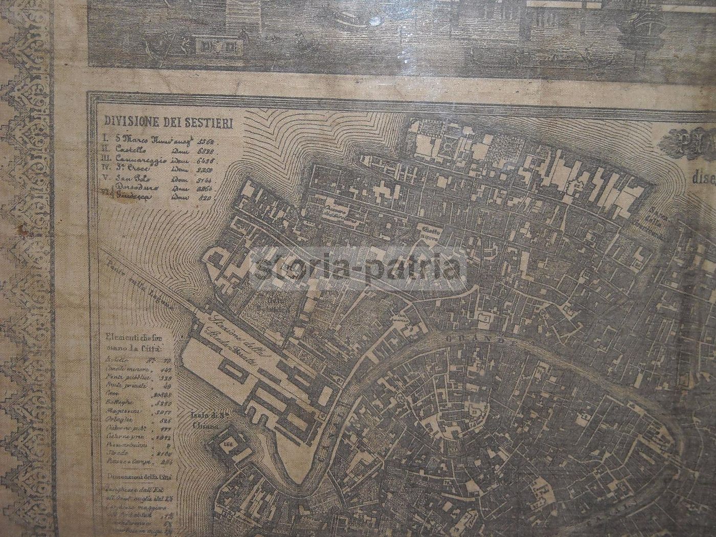 Mappa Antica Venezia 1868 Seiffert Su Tessuto: Sestieri E Chiese