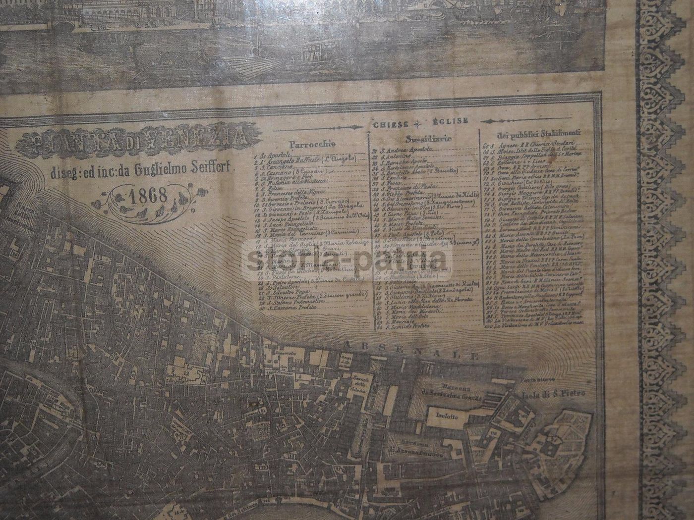 Mappa Antica Venezia 1868 Seiffert Su Tessuto: Sestieri E Chiese