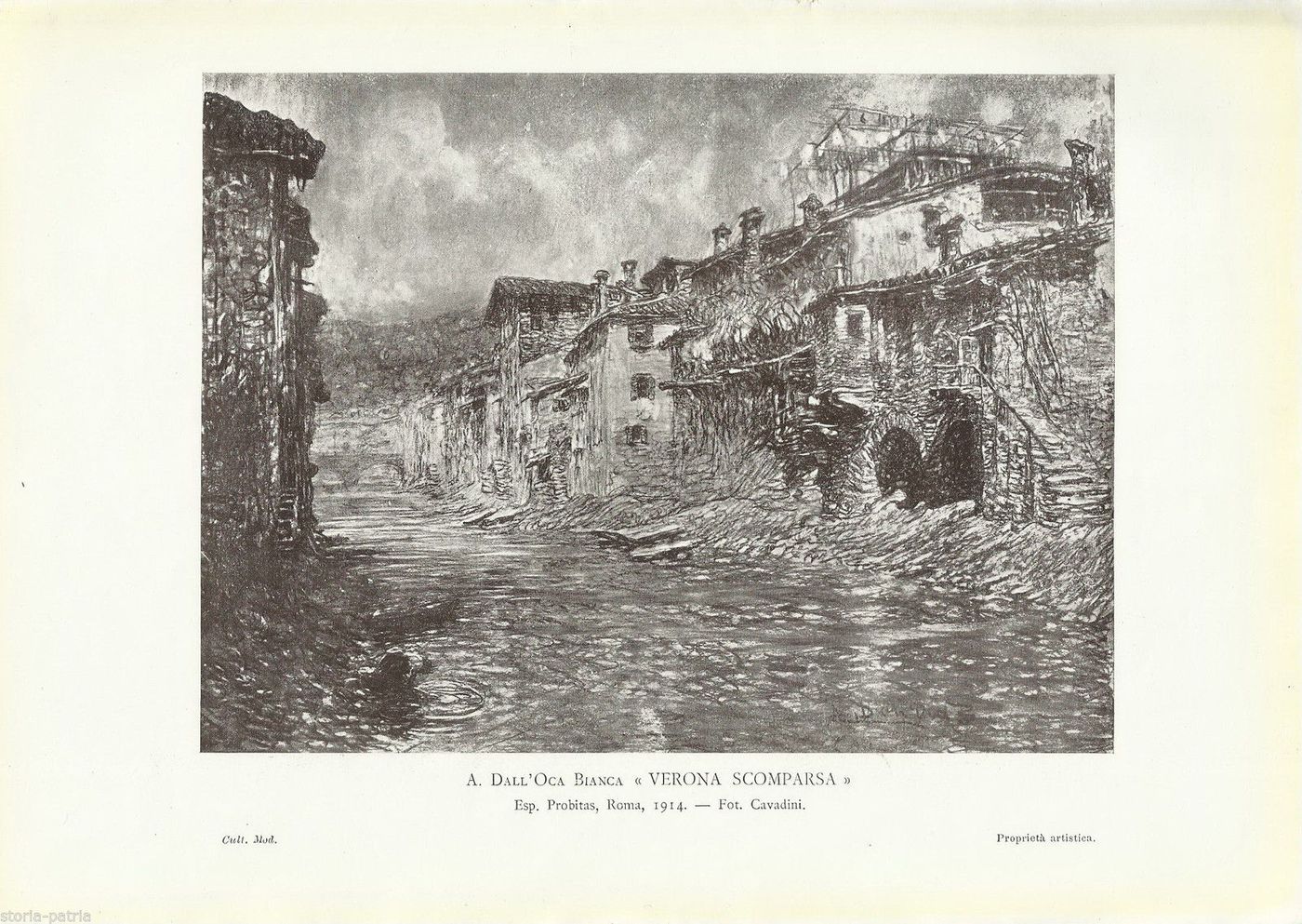Stampa Antica Dall'Oca Bianca: Verona Scomparsa, 1914