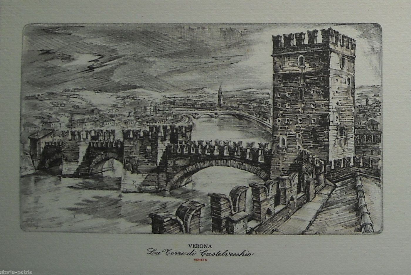 Cartolina Torre Castelvecchio Verona Petrus Fabriano Anni '50