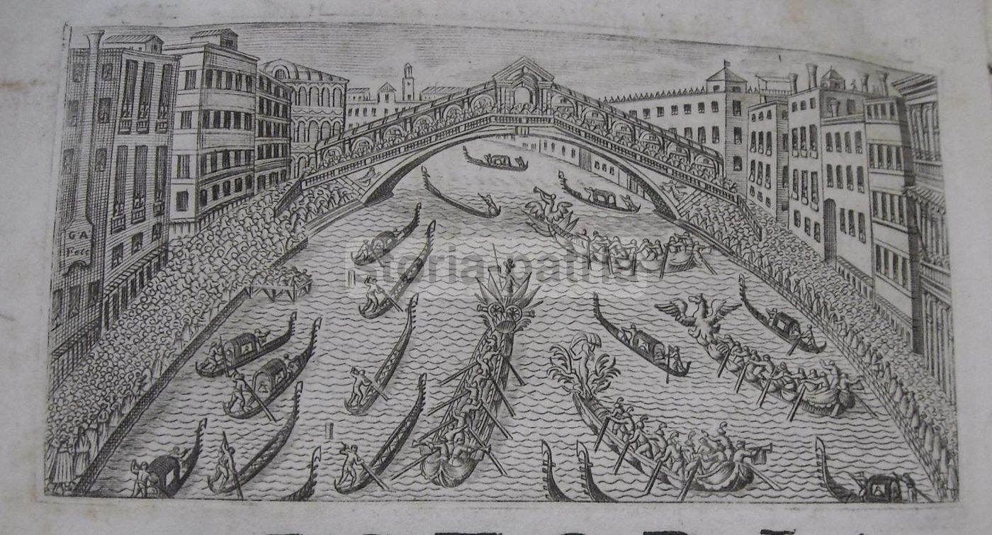 Incisione Antica Canal Grande Venezia Gondole Parata 1700