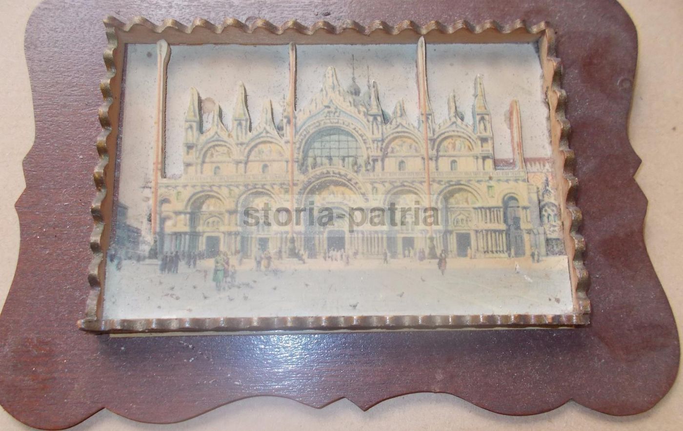 Stampa Colorata Piazza San Marco Venezia Su Legno Traforato 1950