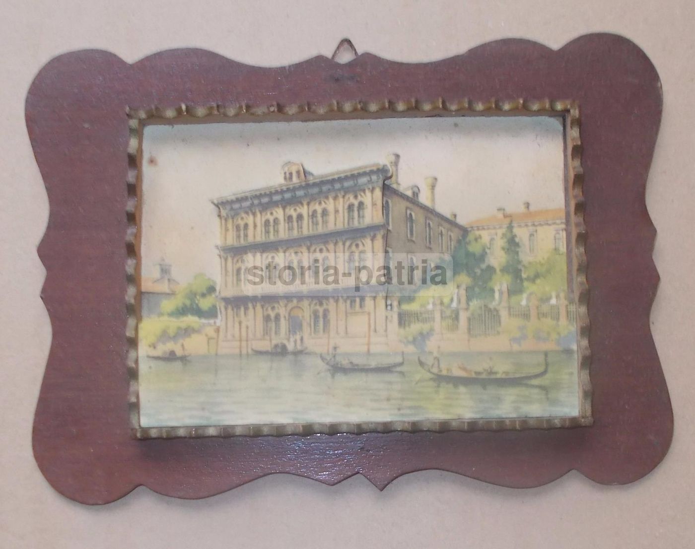 Stampa Veneziana A Colori Su Legno Traforato, Palazzo E Gondole